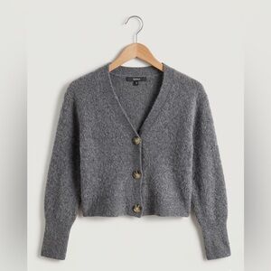 QUINCE Baby Alpaca Merino Wool Cropped Cardigan Heather Grey Small
